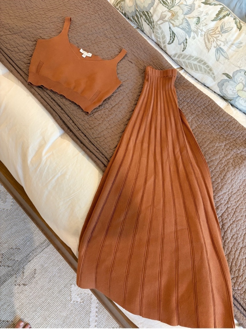 Ronny Kobo Laney Ribbed Knit Midi Skirt and Tank in Burnt Orange Size Medium - Picture 2 of 7